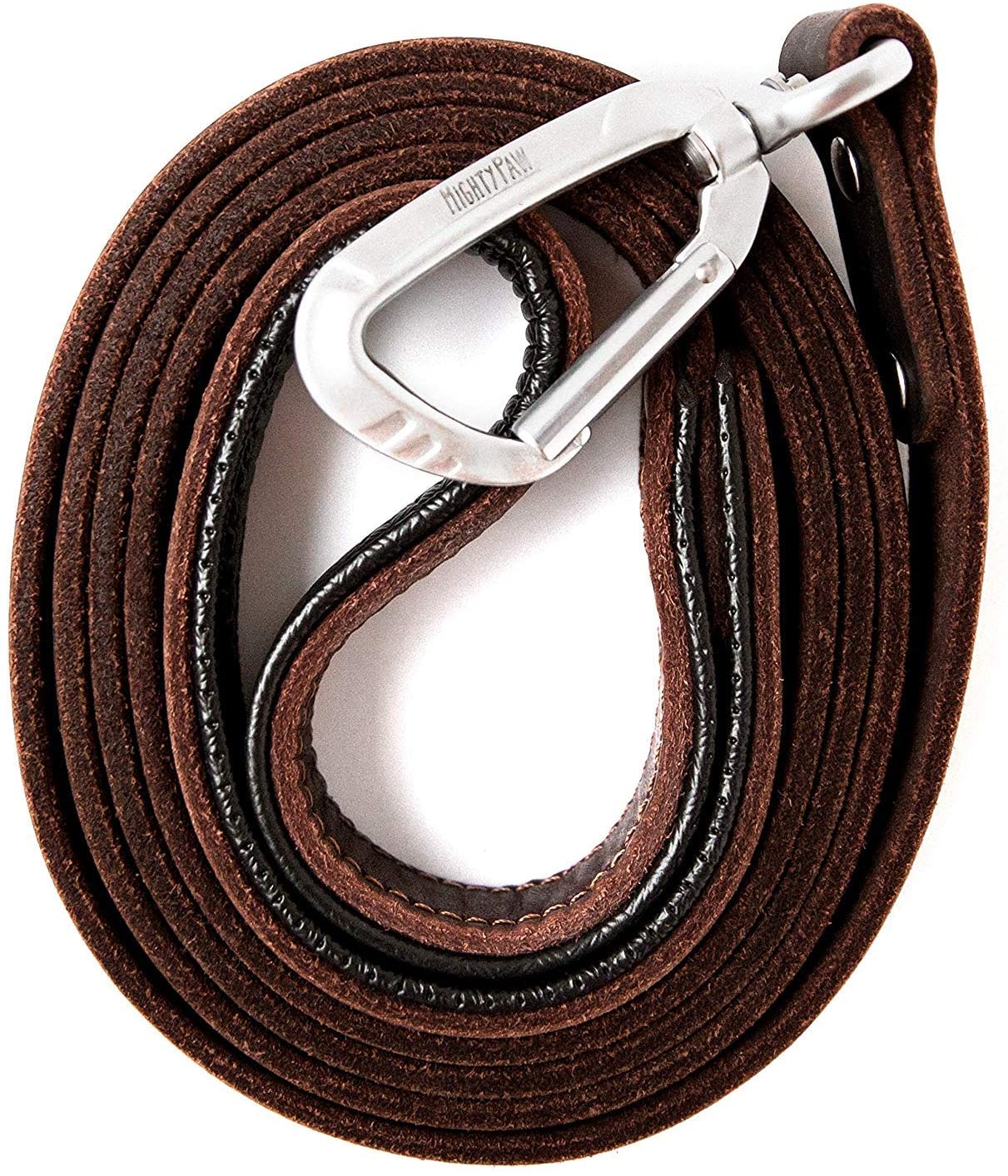 Mighty Paw 100% Premium Super Soft Padded Handle Leather Dog Leash, Brown, 6-ft