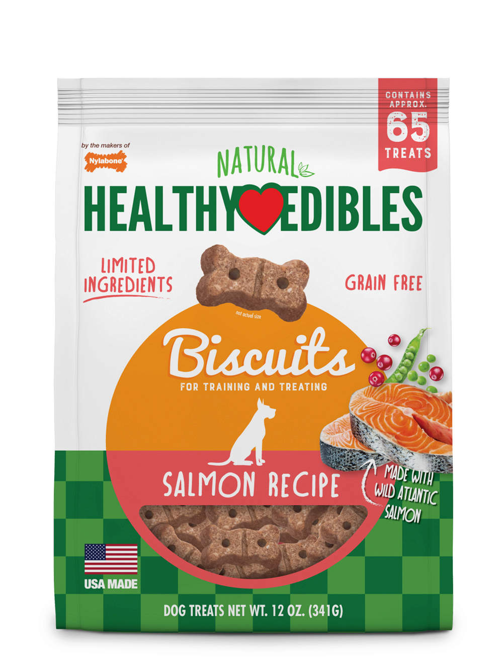 Nylabone Healthy Edibles Biscuits Salmon Recipe Dog Treats, 12-oz