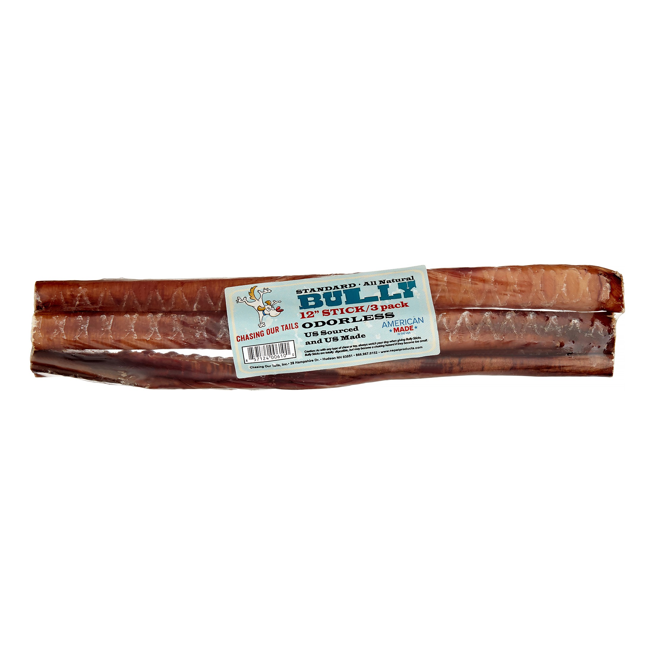 Chasing Our Tails Odorless Bully Stick Dog Chew, 12-in