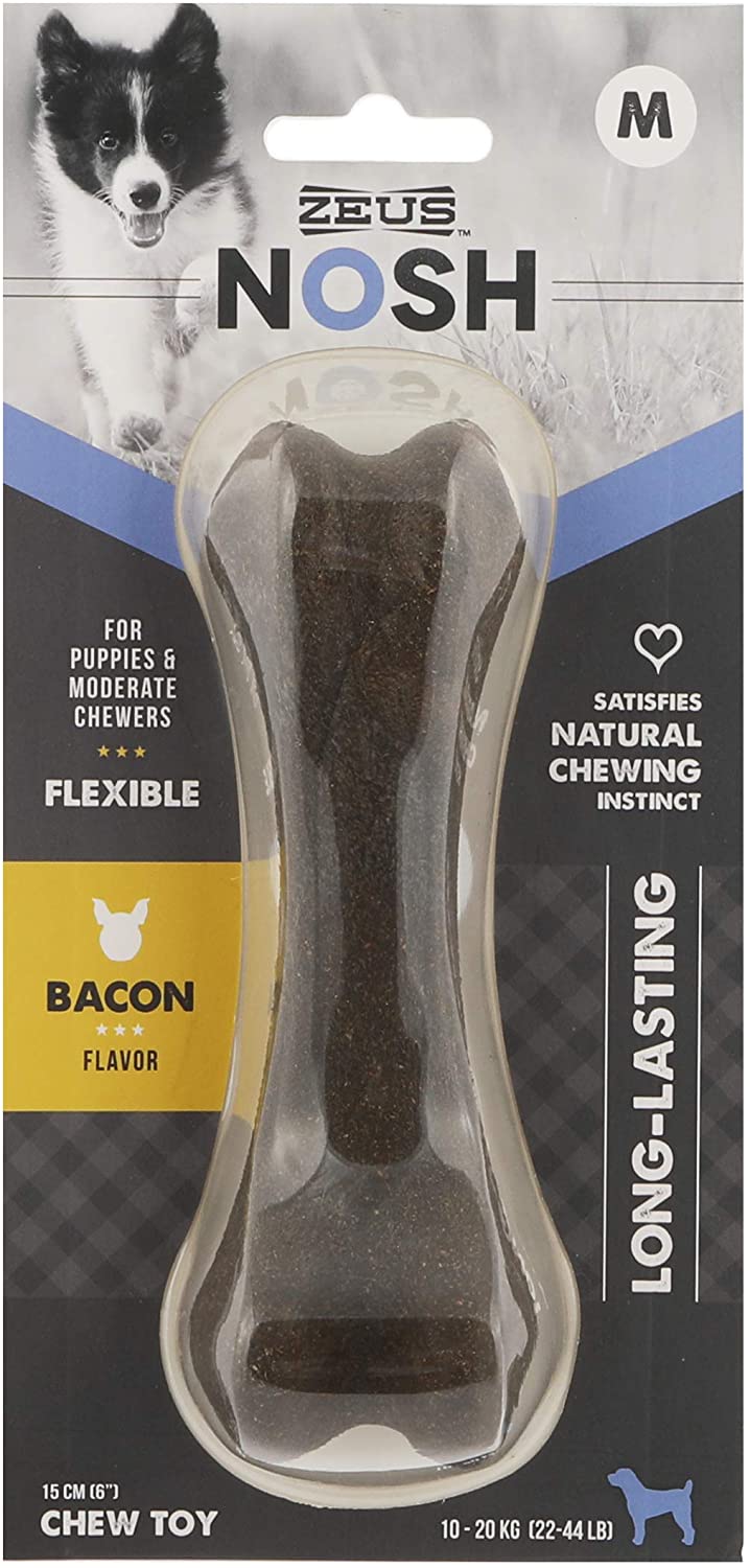 Zeus Nosh Bacon Flavored Bone Puppy Dog Toy, Medium