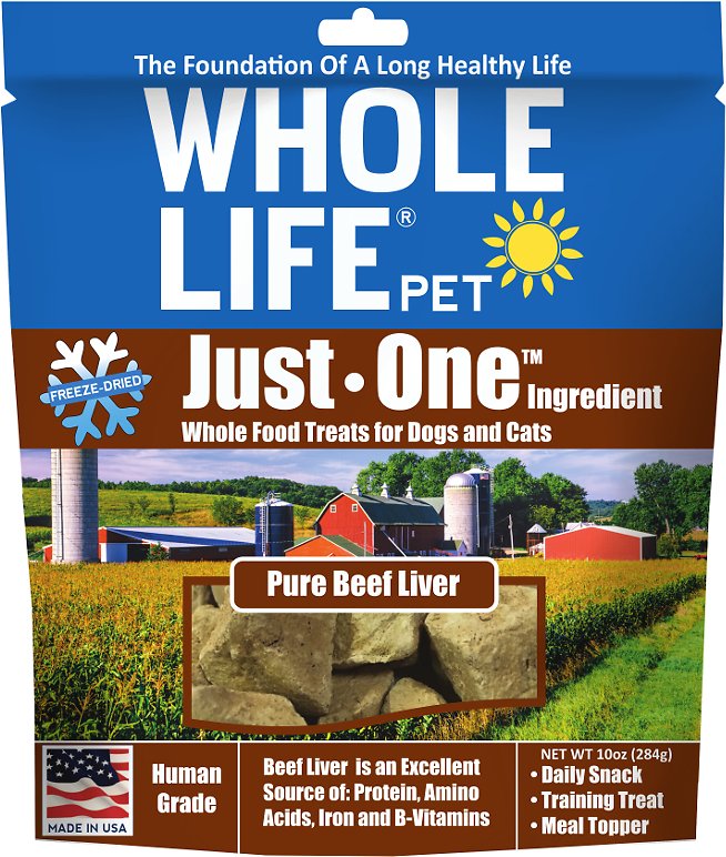 Whole Life Just One Ingredient Pure Beef Liver Freeze-Dried Dog & Cat Treats, 10-oz