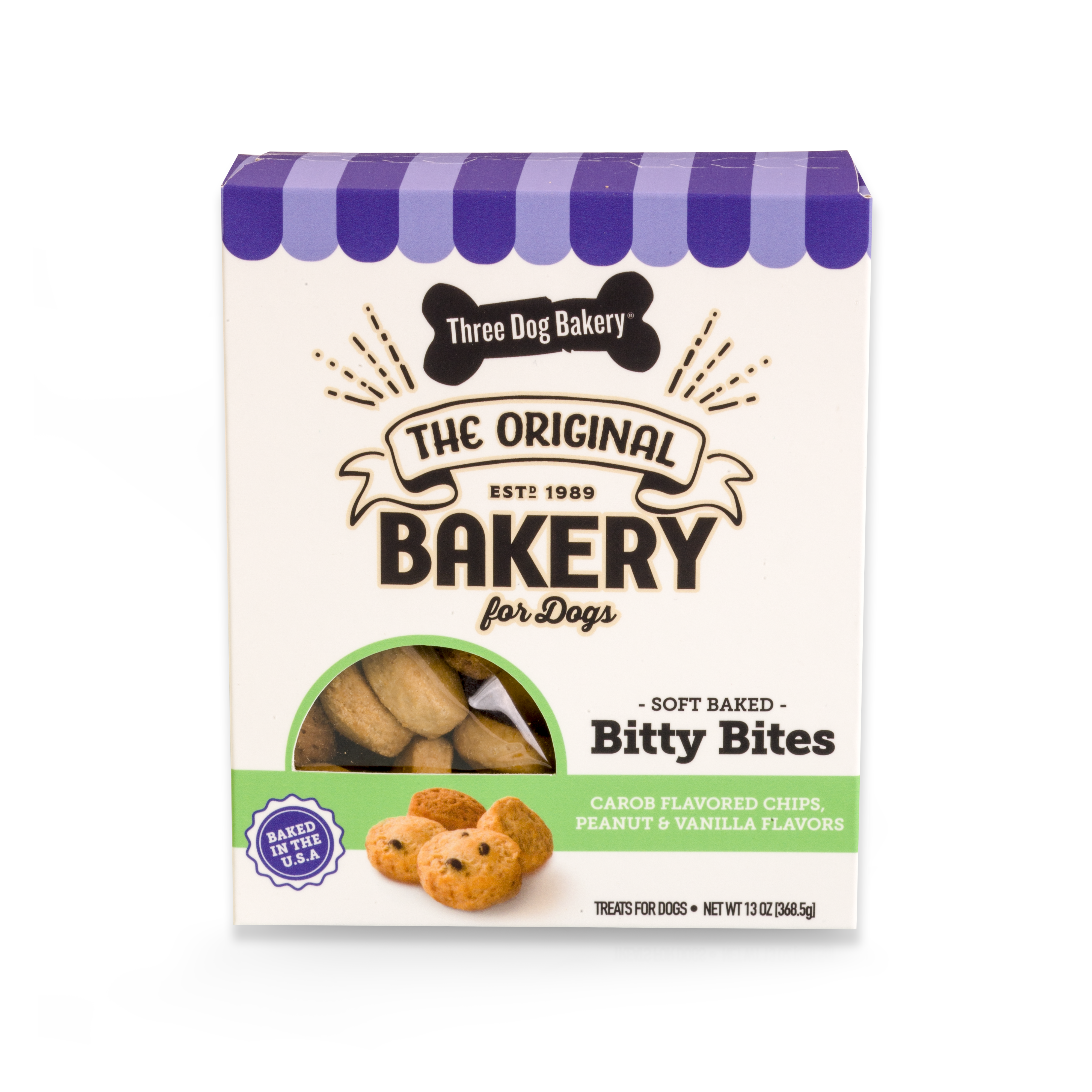 Three Dog Bakery Bitty Bites Carob, Peanut, Vanilla, 13-oz