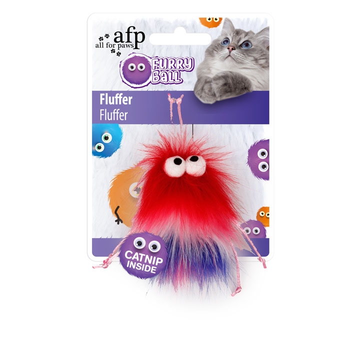 All for Paws Furry Ball Fluffer Catnip Cat Toy, Red