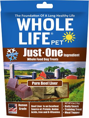 Whole Life Just One Ingredient Pure Beef Liver Freeze-Dried Dog Treats, 4.5-oz