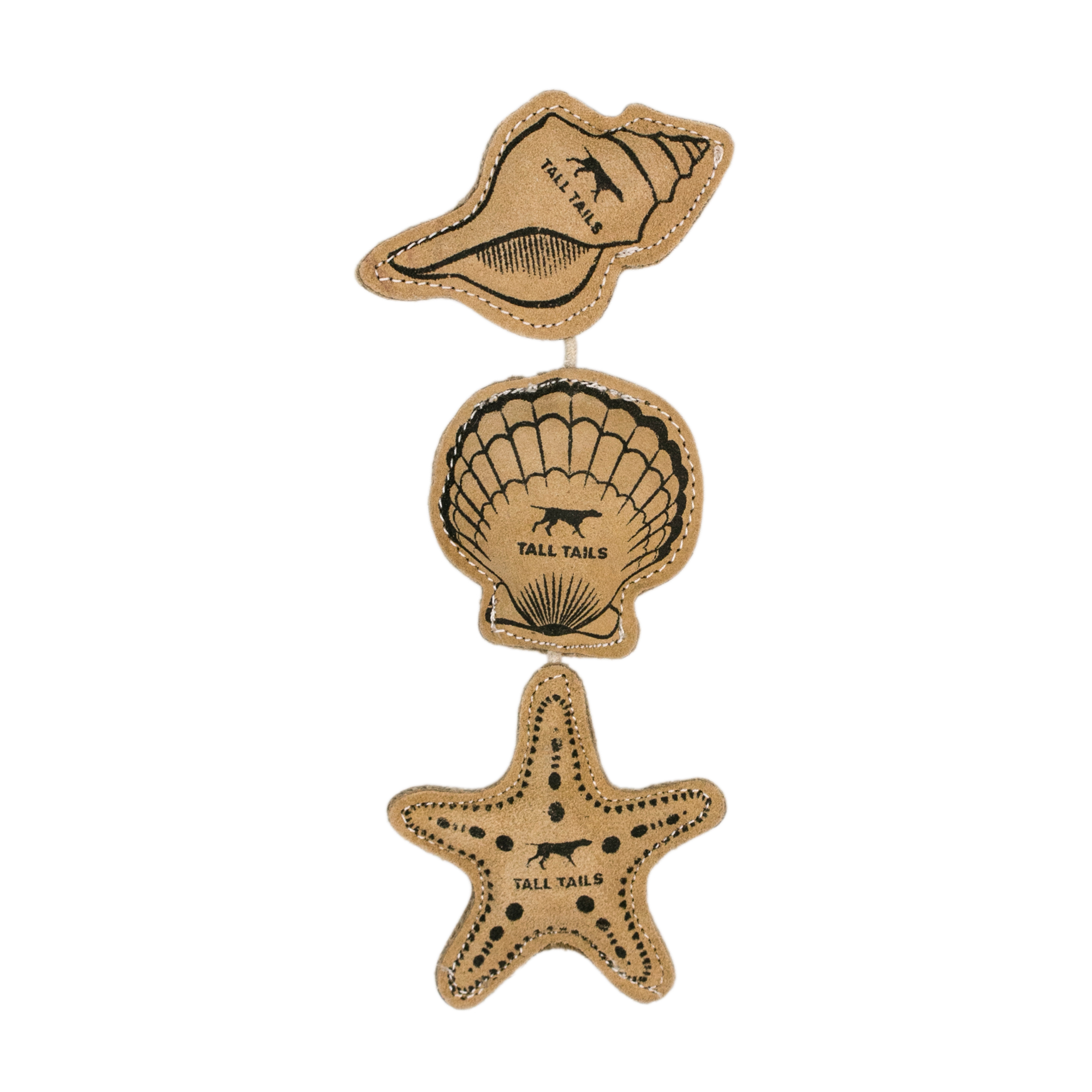 Tall Tails Natural Leather Seashells Dog Toy, 3-Pack (**)