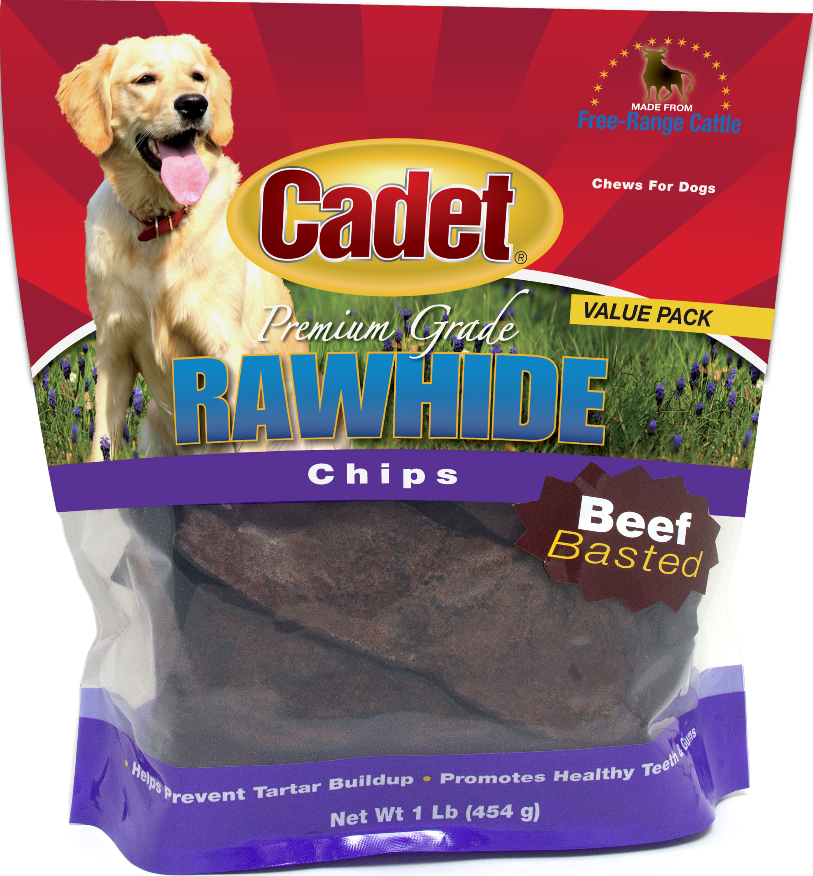 Cadet Rawhide Chips Beef Basted Dog Treats, 1-lb