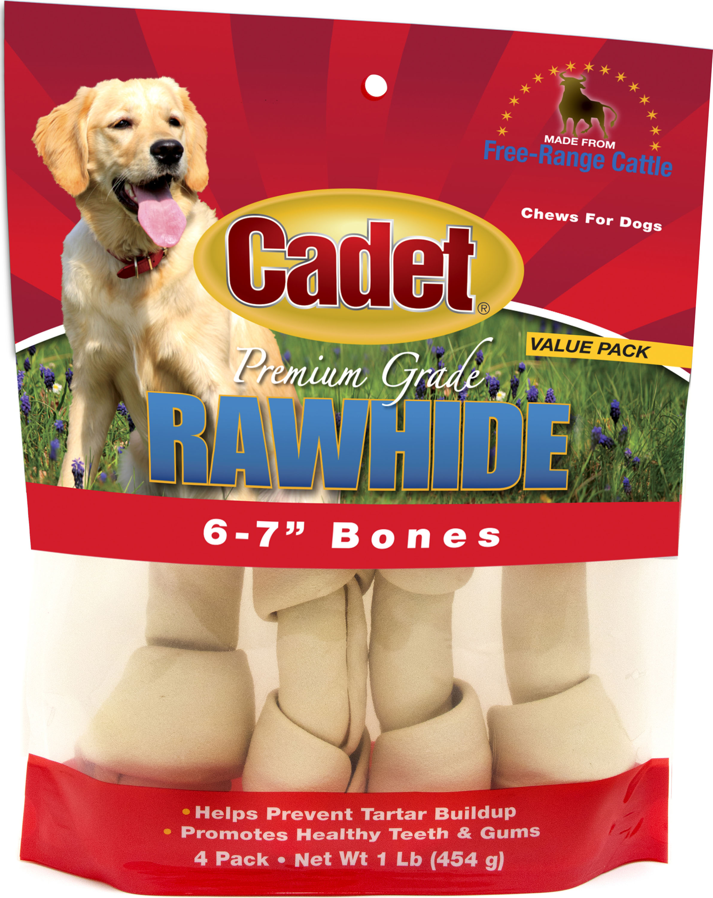 Cadet Premium Grade Knotted Rawhide Bones Dog Treats, 6-7-in, 1-lb