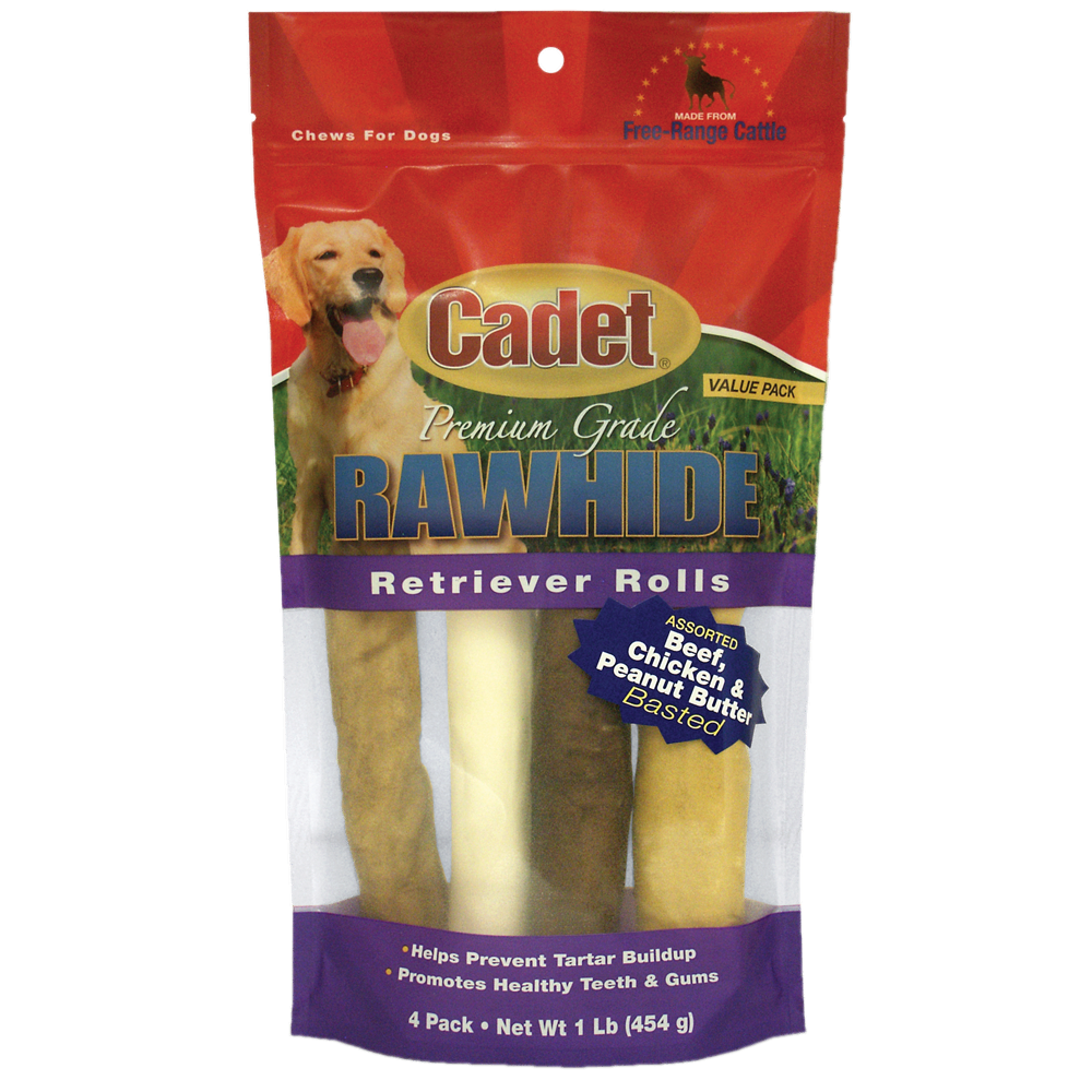 Cadet Premium Grade Rawhide Retrievers Assorted Flavored Dog Treats, 4-pk
