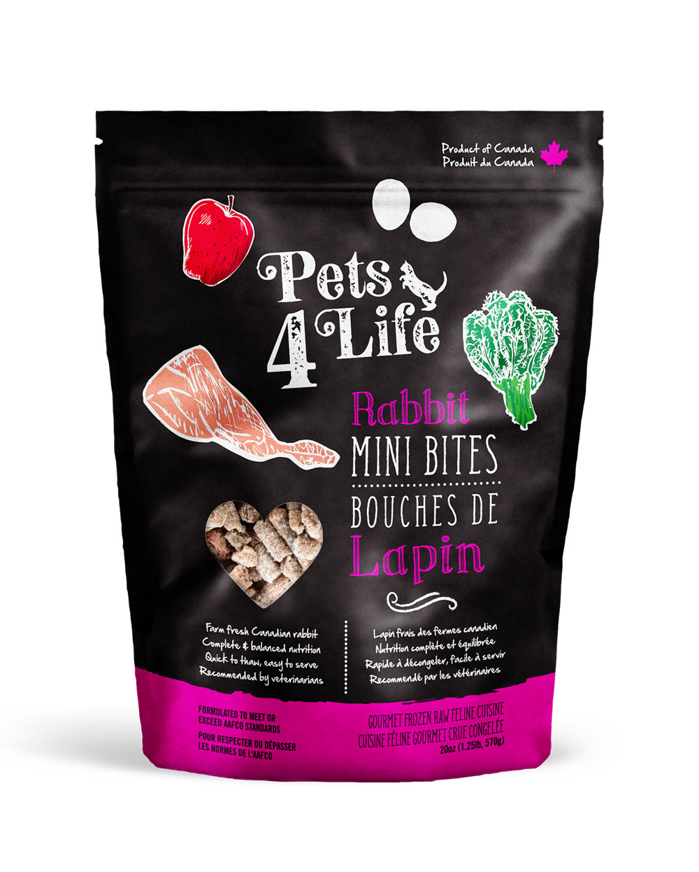 Pets 4 Life Feline Rabbit Raw Cat & Ferret Food, 1.25-lb