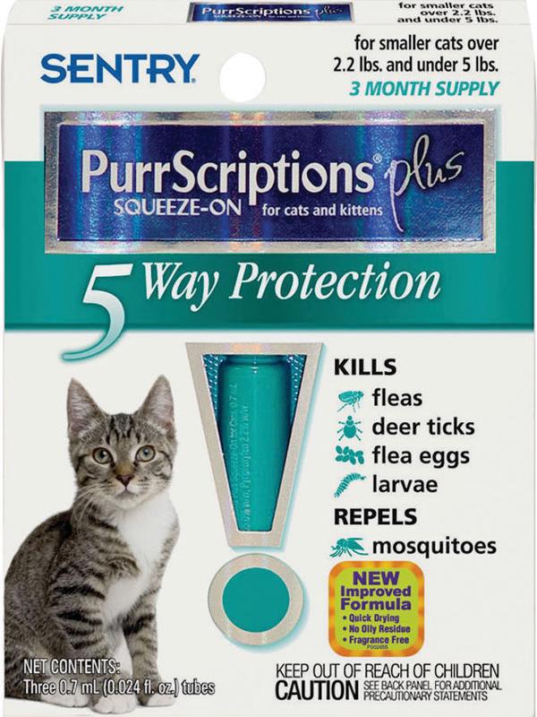 Sentry PurrScriptions Plus Flea & Tick Squeeze-On for Cats & Kittens, Under 5-lb (Size: Under-5-lb)