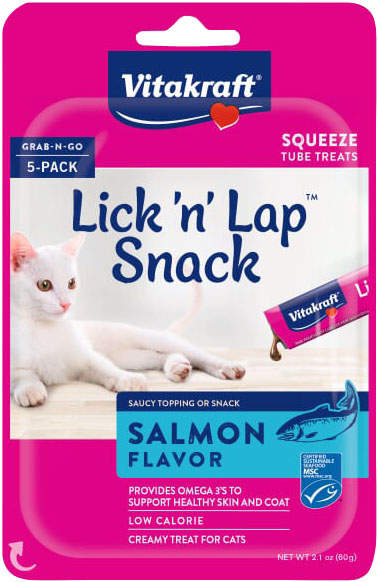 Vitakraft Lick 'n' Lap Snack Salmon Squeeze Tube Cat Treats, 5-pk (Size: 5-pk)