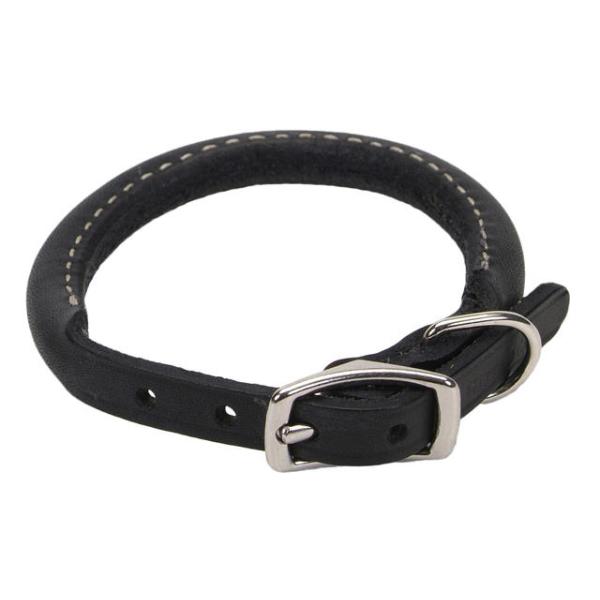 Circle T Oak Tanned Leather Round Dog Collar, Black, 3/8-in x 12-in