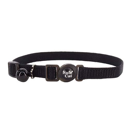 Safe Cat Adjustable Nylon Breakaway Cat Collar, Black, 12-in (Size: 12-in)