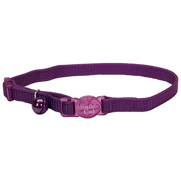 Safe Cat Adjustable Nylon Breakaway Cat Collar, Purple, 12-in