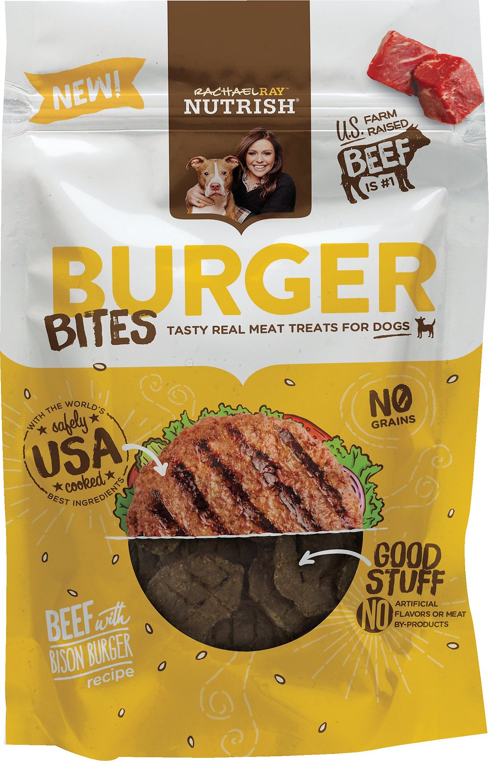 Rachael Ray Nutrish Grain Free Burger Bites, Beef Burger with Bison Dog Treats