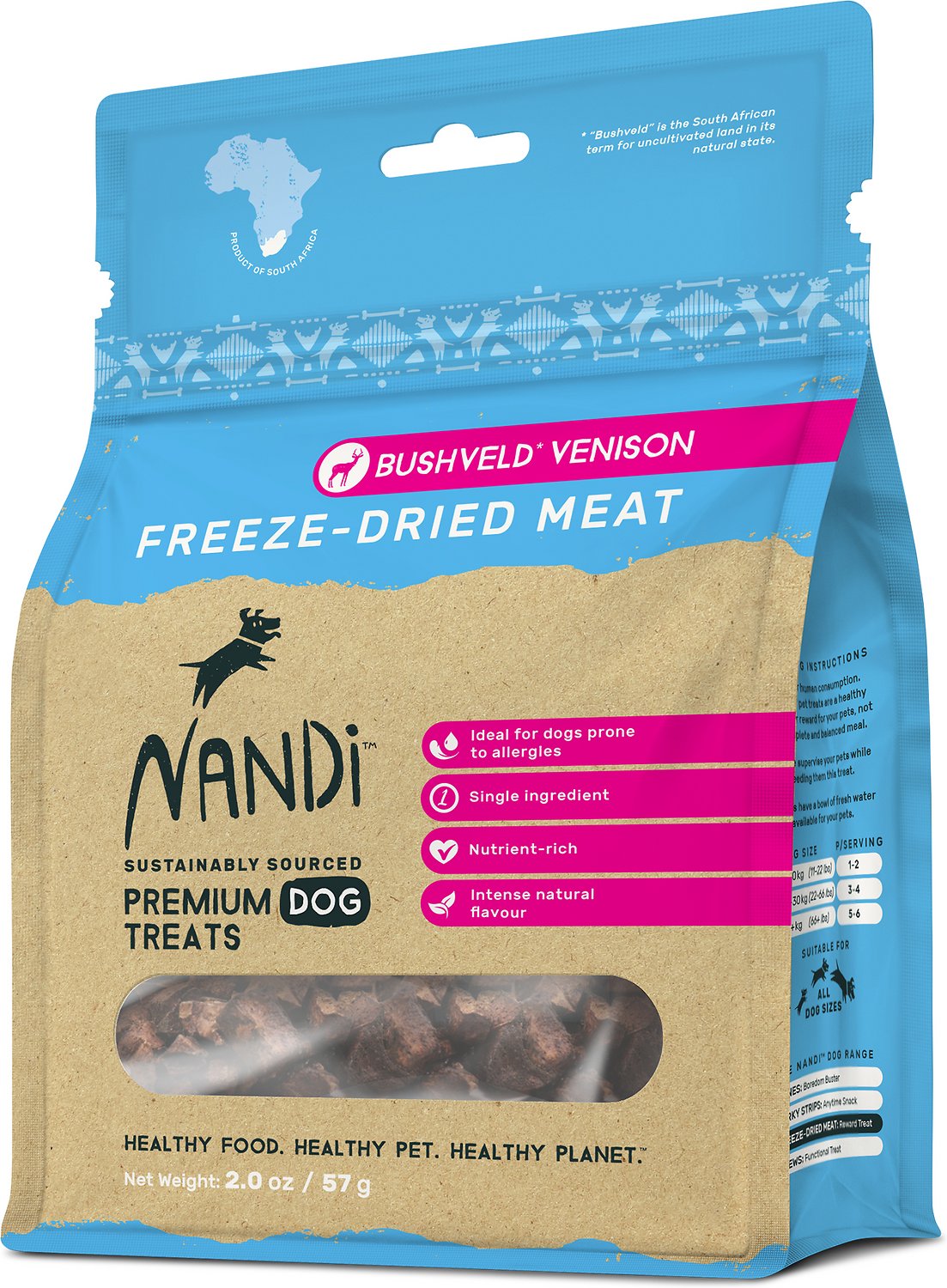 Nandi Bushveld Venison Freeze-Dried Dog Treats, 2-oz