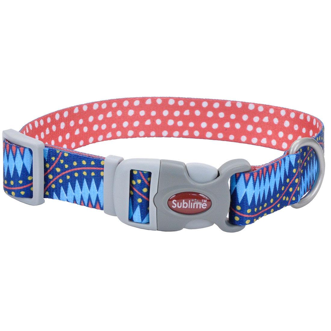 Sublime Adjustable Dog Collar, Blue Diamond Dots, 3/4-in x 8-12-in