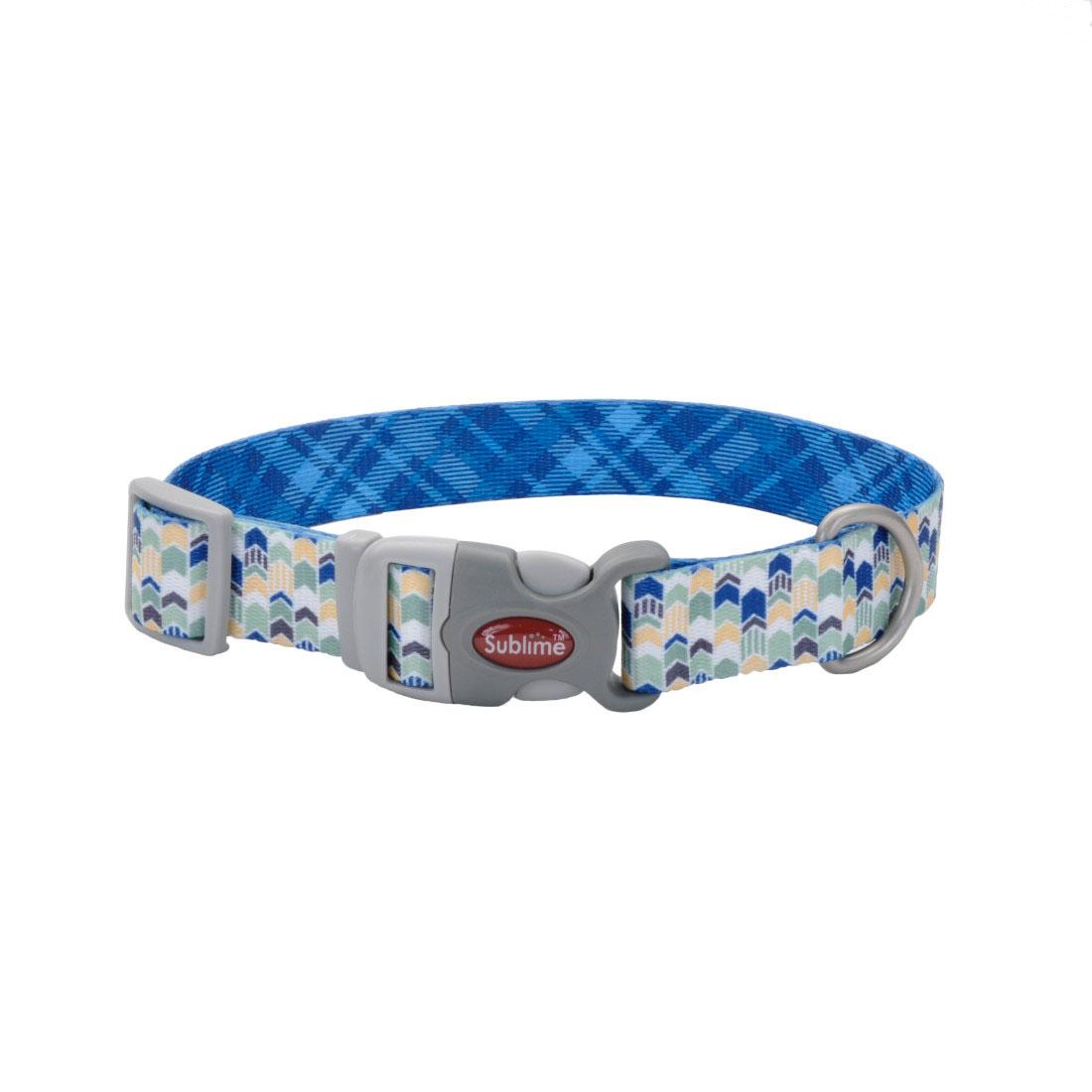 Sublime Adjustable Dog Collar, Green Yellow/Navy Chevrons, 1.5-in x 18-26-in