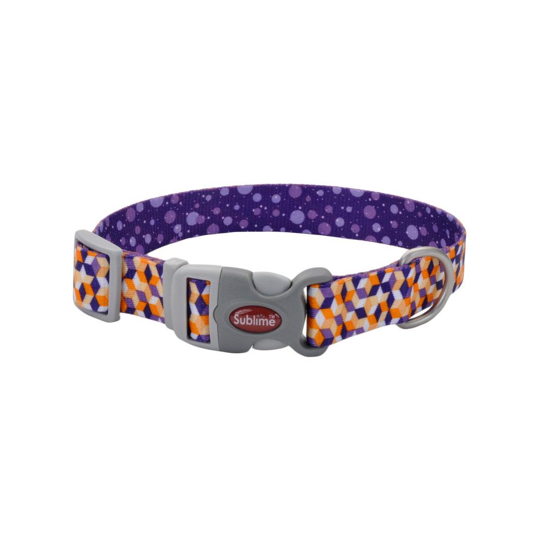 Sublime Adjustable Dog Collar, Purple Orange Cubes, 1.5-in x 18-26-in