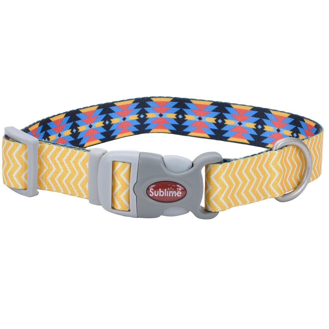 Sublime Adjustable Dog Collar, Yellow Chevron Aztec, 3/4-in x 8-12-in
