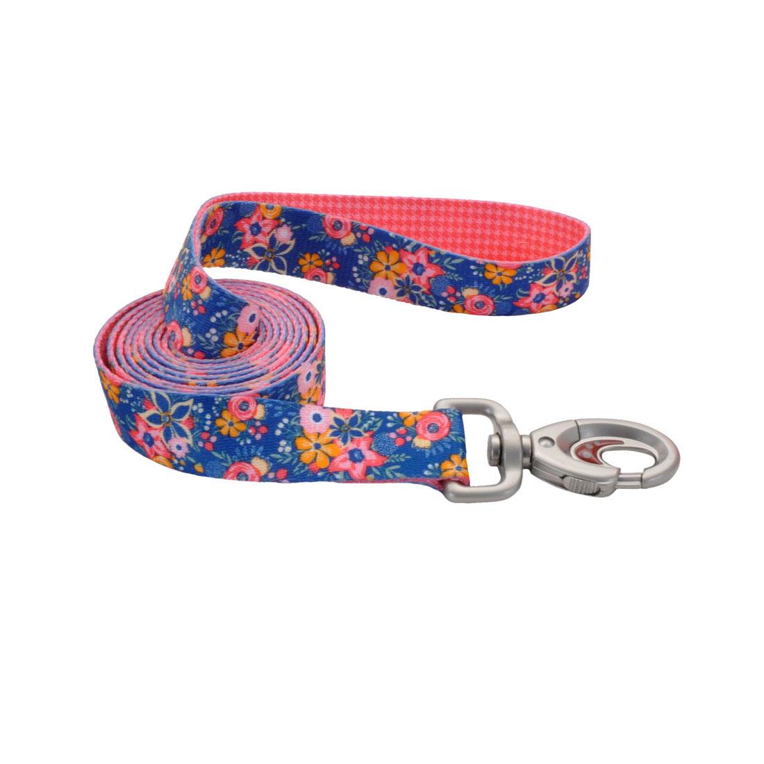 Sublime Dog Leash, Pink/Orange Flowers on Navy, 1-in x 6-ft