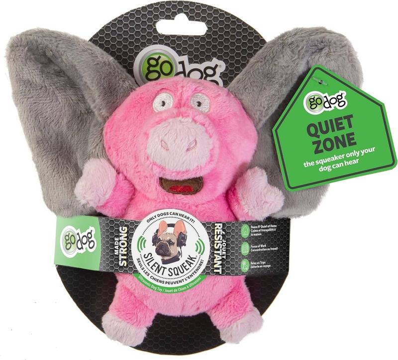 GoDog Silent Squeak Flips Chew Guard Pig Elephant Dog Toy
