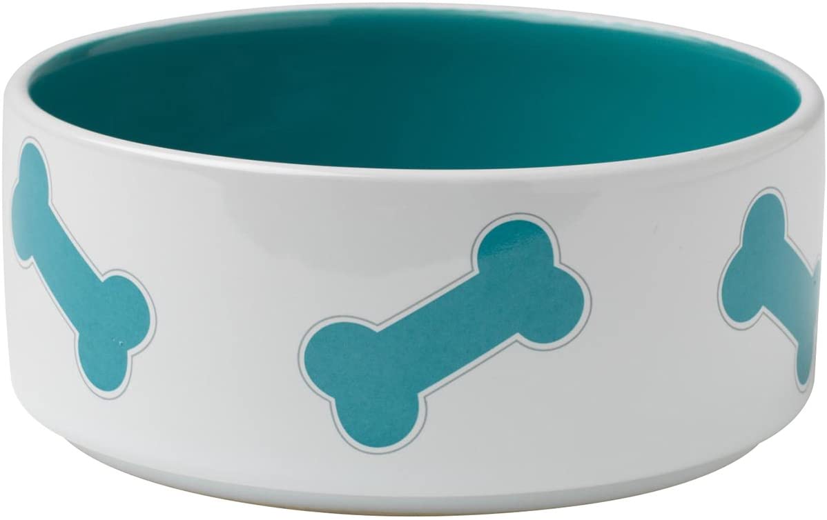 PetRageous Kool Bones Pet Bowl, Turquoise/White, 3.5-cup