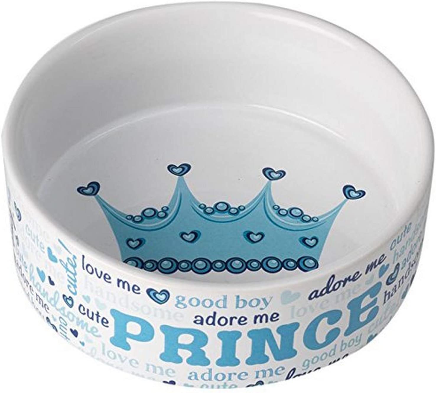PetRageous Designs Theo's Prince Pet Bowl, Blue/White, 2-cup