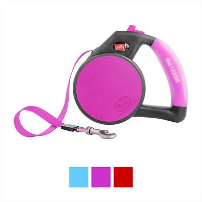 Wigzi Gel Handle Reflective Tape Retractable Dog Leash, Pink, Medium