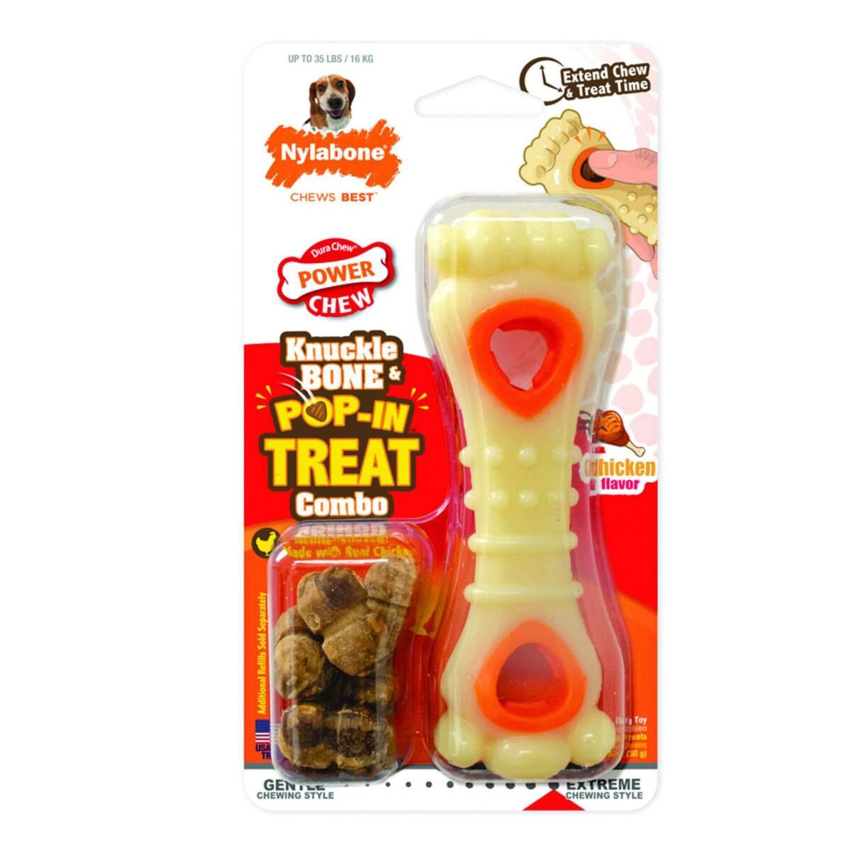 Nylabone Power Chew Knuckle Bone & Pop-In Treats Dog Toy, Wolf