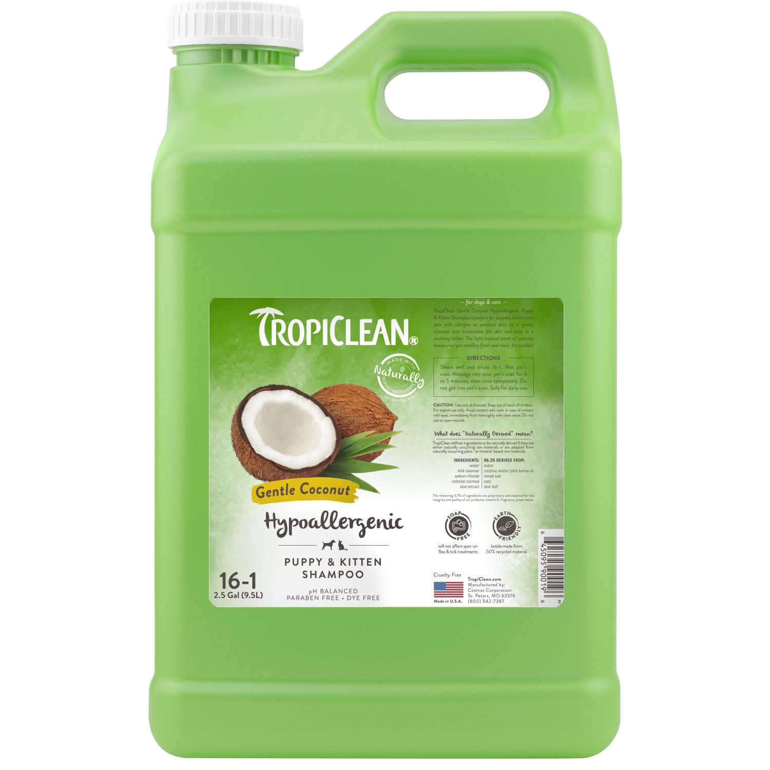 Tropiclean Gentle Coconut Hypoallergenic Puppy & Kitten Shampoo, 2.5-gal