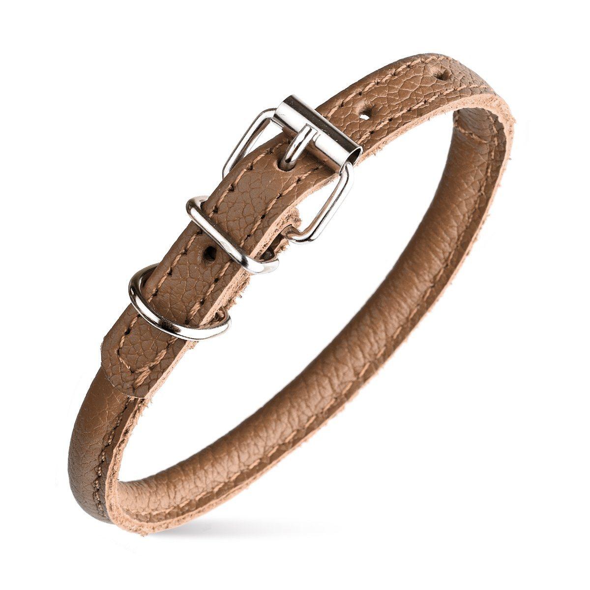 Dogline Soft Leather Round Dog Collar, Brown, 1/4-in x 8-10-in