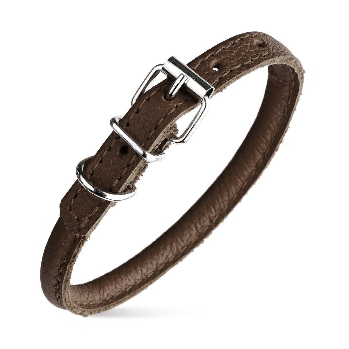 Dogline Soft Leather Round Dog Collar, Dark Brown, 1/4-in x 10-13-in