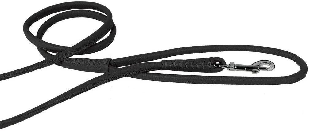 Dogline Soft Leather Round Dog Leash, Black, 3/8-in x 6-ft