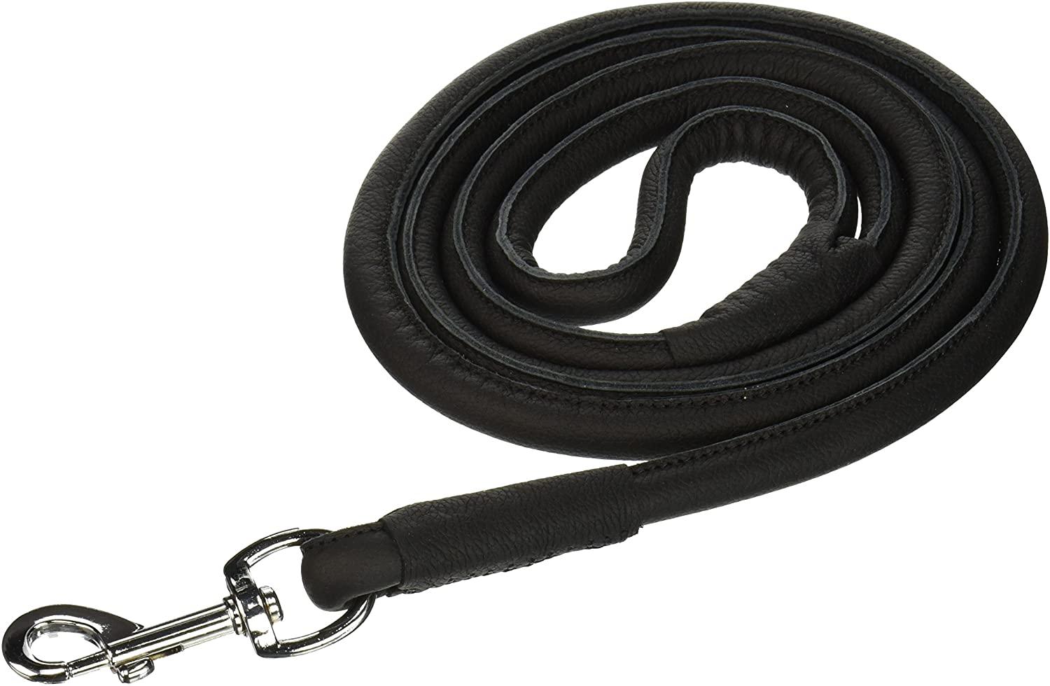 Dogline Soft Leather Round Dog Leash, Black, 1/2-in x 6-ft