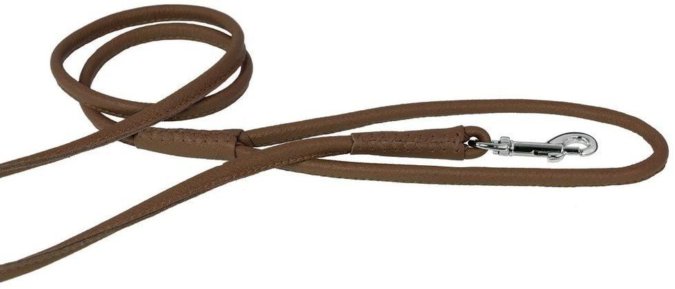 Dogline Soft Leather Round Dog Leash, Brown, 1/2-in x 4-ft