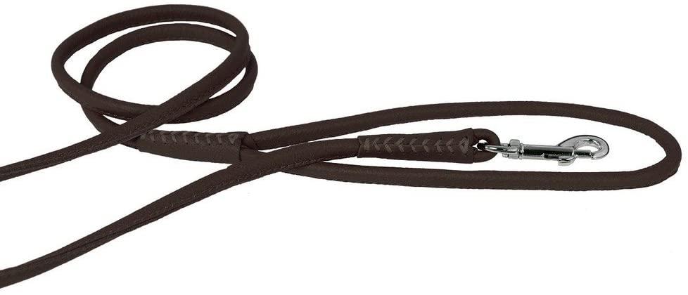 Dogline Soft Leather Round Dog Leash, Dark Brown
