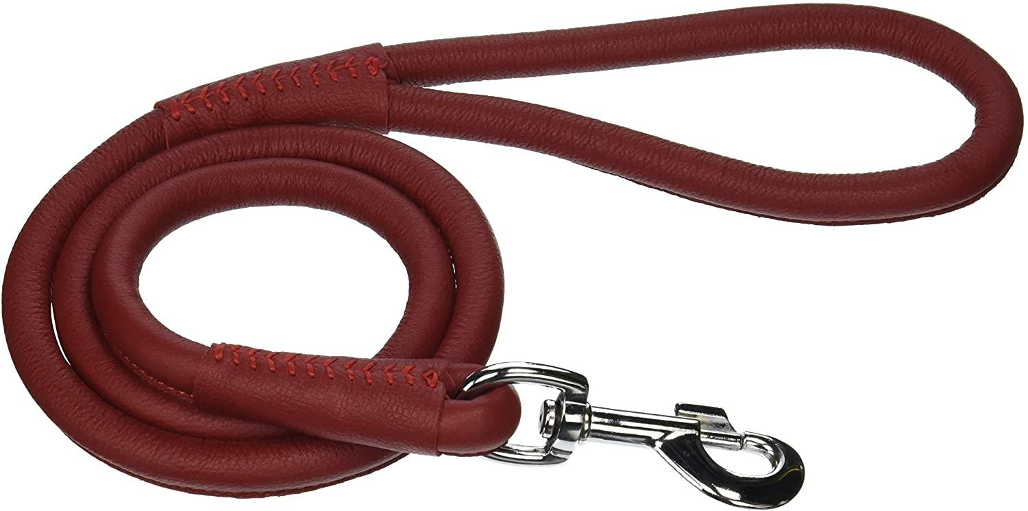 Dogline Soft Leather Round Dog Leash, Red, 1/2-in x 4-ft