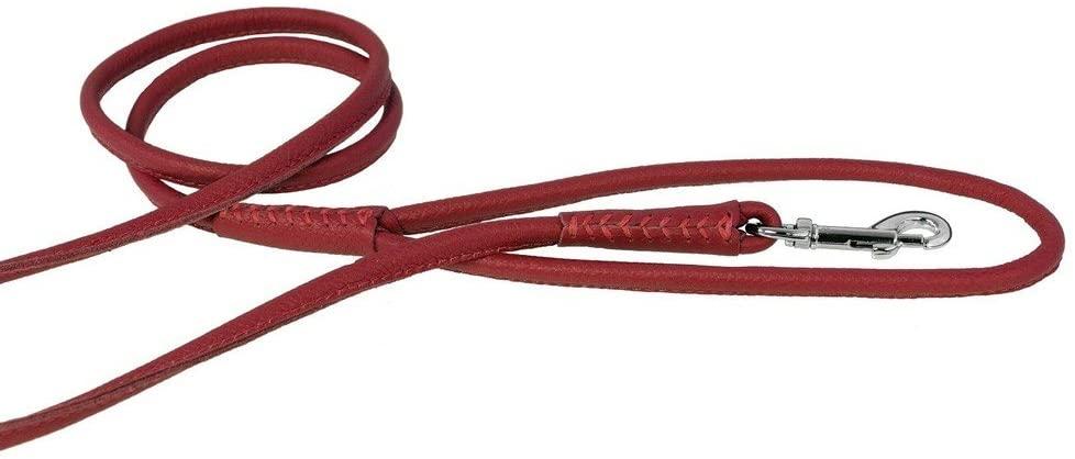 Dogline Soft Leather Round Dog Leash, Red, 1/2-in x 6-ft