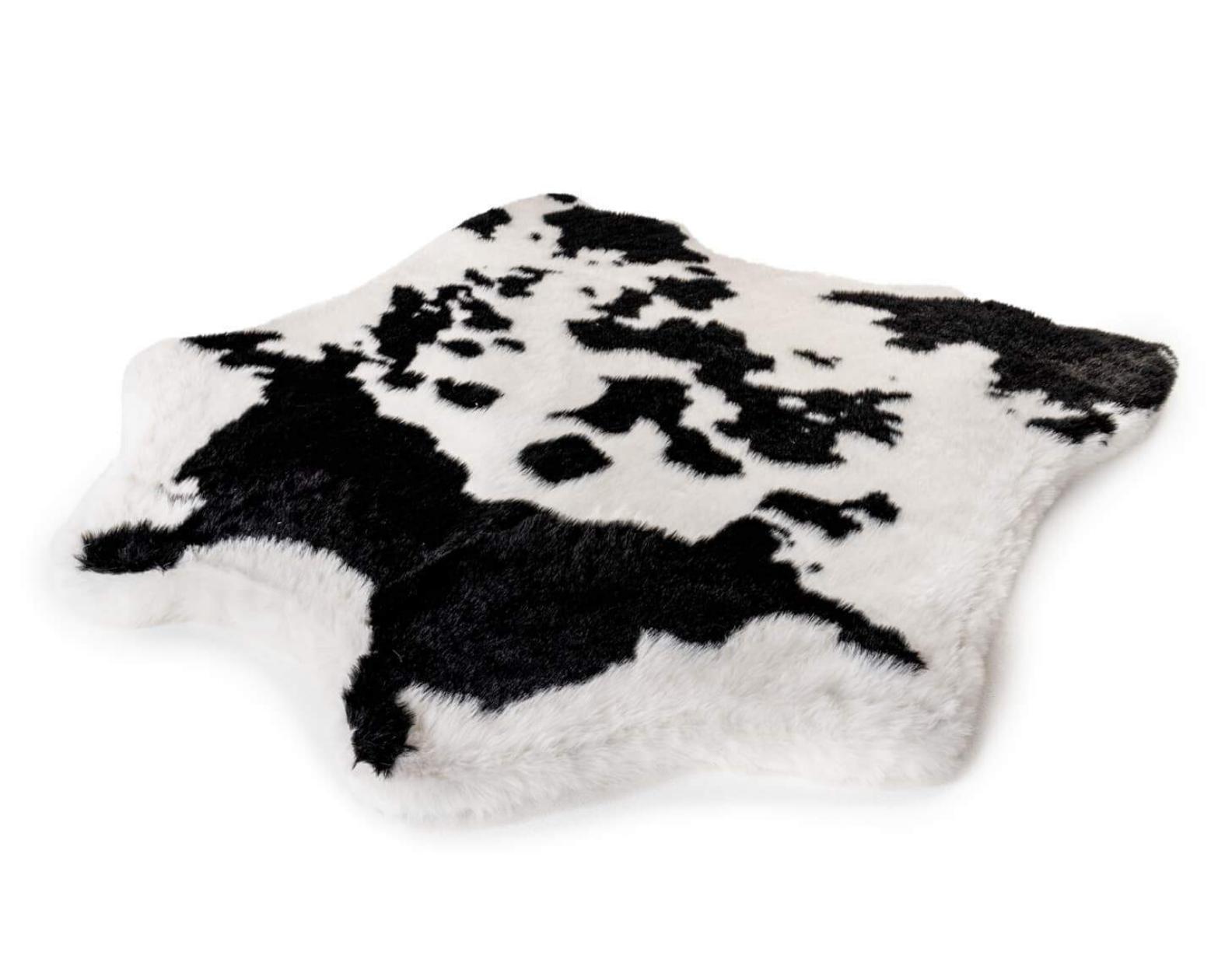 PawBrands PupRug Animal Print Memory Foam Dog Bed, Black Faux Cowhide