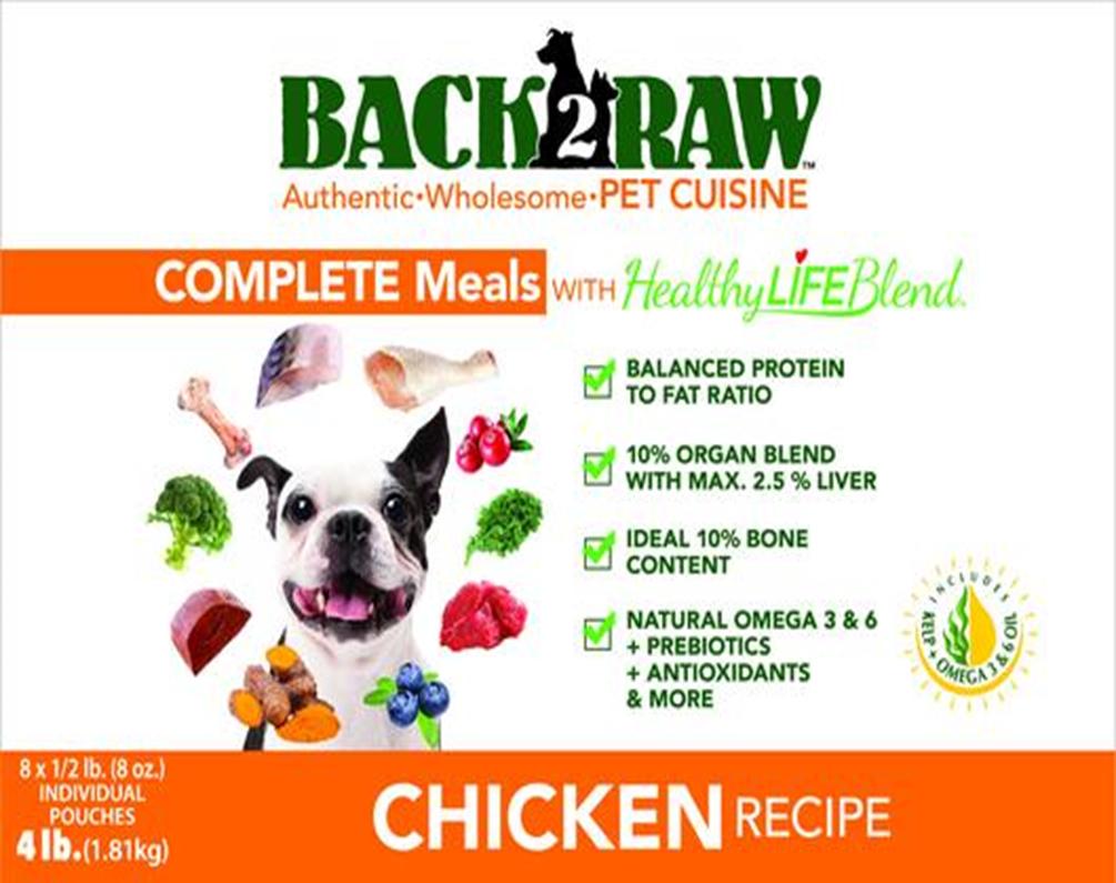 Back2Raw Complete Meals Chicken Recipe Frozen Dog Food, 4-lb