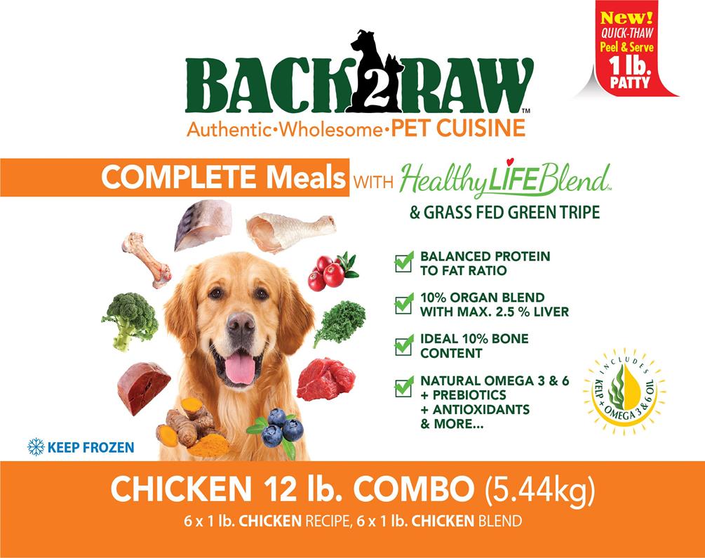 Back2Raw Complete Combo Meals Chicken Frozen Dog Food, 12-lb