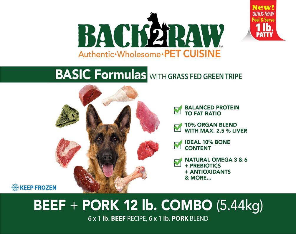 Back2Raw Basic Combo Formula Beef Recipe & Pork Blend Frozen Dog Food