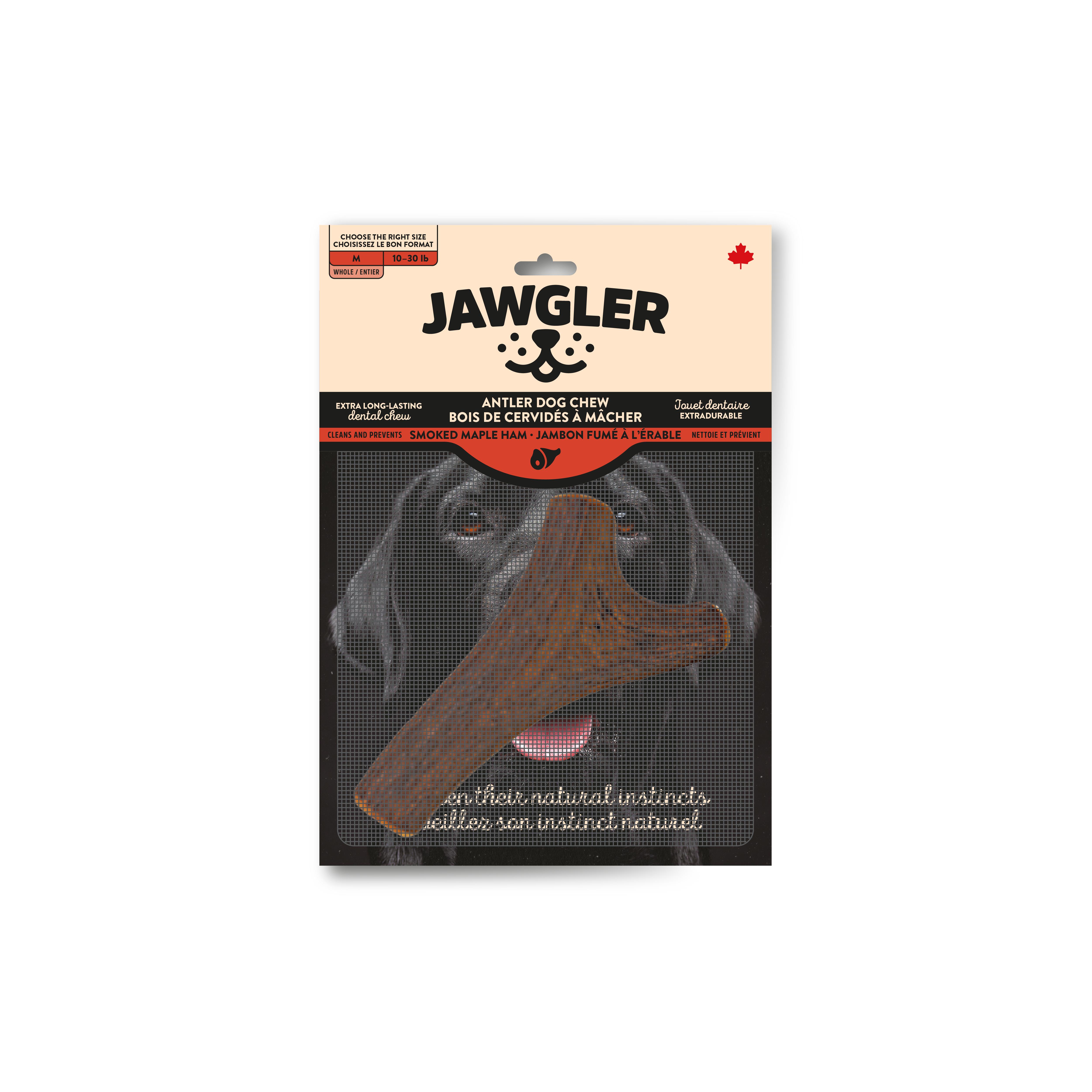 Jawgler Whole Antler Smoked Maple Ham Chew Dog Toy, Medium