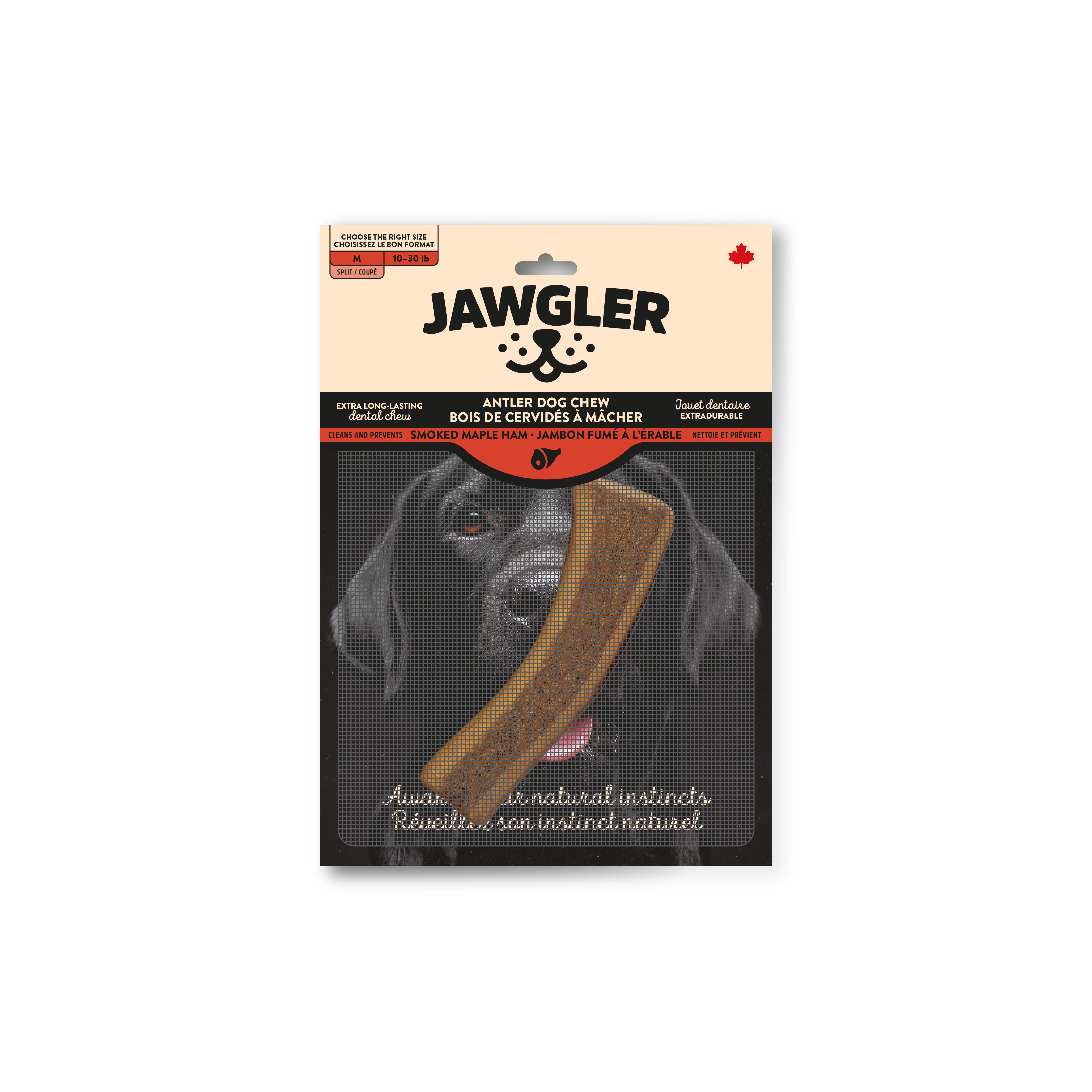 Jawgler Split Antler Smoked Maple Ham Chew Dog Toy, Medium