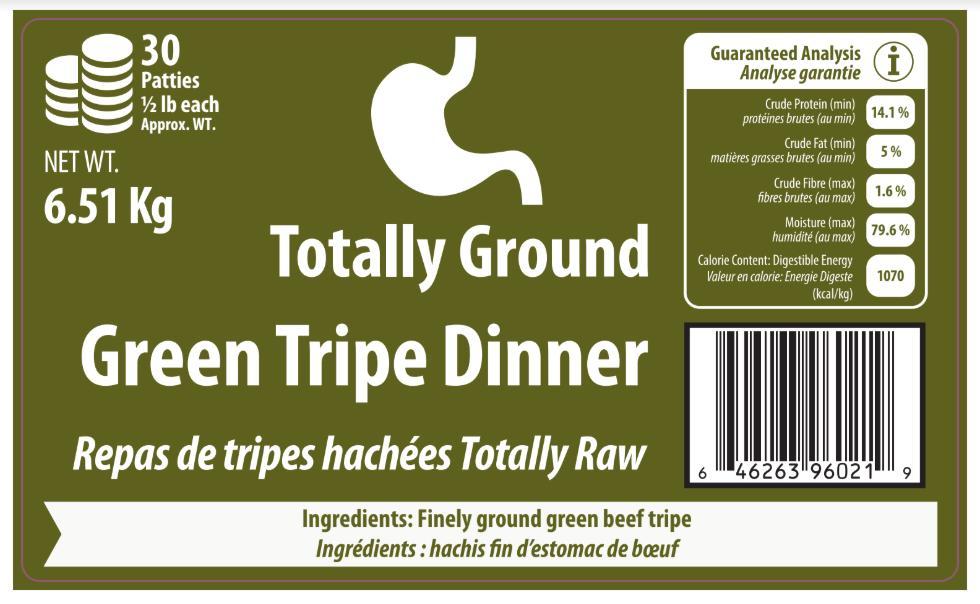 Totally Raw Pet Food Totally Ground Green Tripe Dinner Frozen Dog Food, 6.51-kg