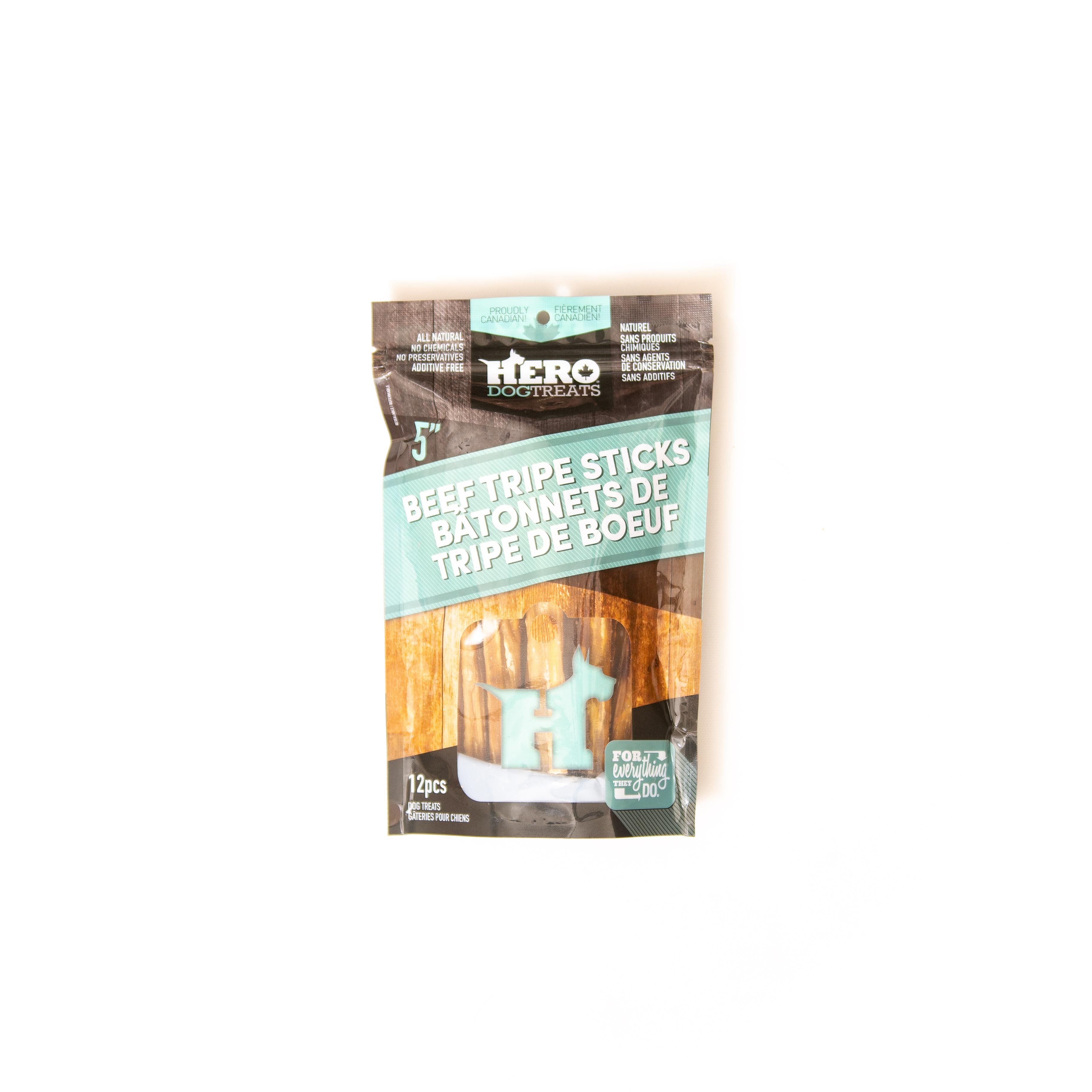 Gâteries pour chiens HeroDogTreats Beef Tripes Sticks, 5 po, paq. de 12