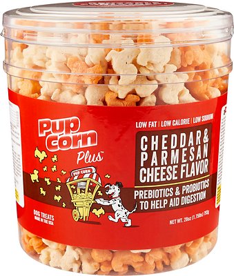 PupCorn Plus Cheddar & Parmesan Flavored Dog Treats, 28-oz tub