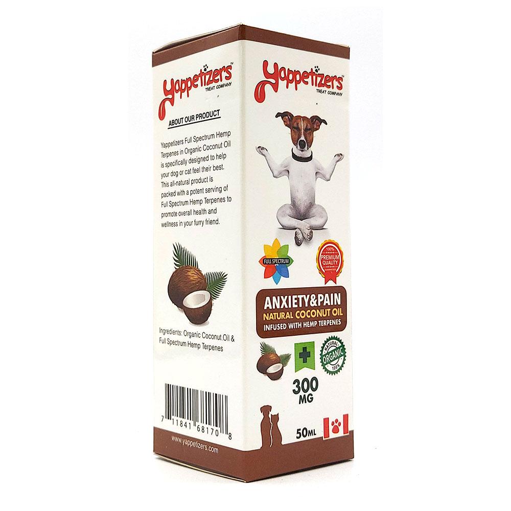 Yappetizers Anxiety&Pain Natural Coconut Oil Alternative Supplement for Dogs, 300mg, 50-mL (Size: 50-mL)
