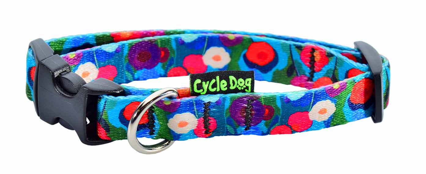 Cycle Dog Ecoweave SkinnyWidth Collar with Plastic Buckle for Dogs, Fresh Floral, Small (Size: Small)